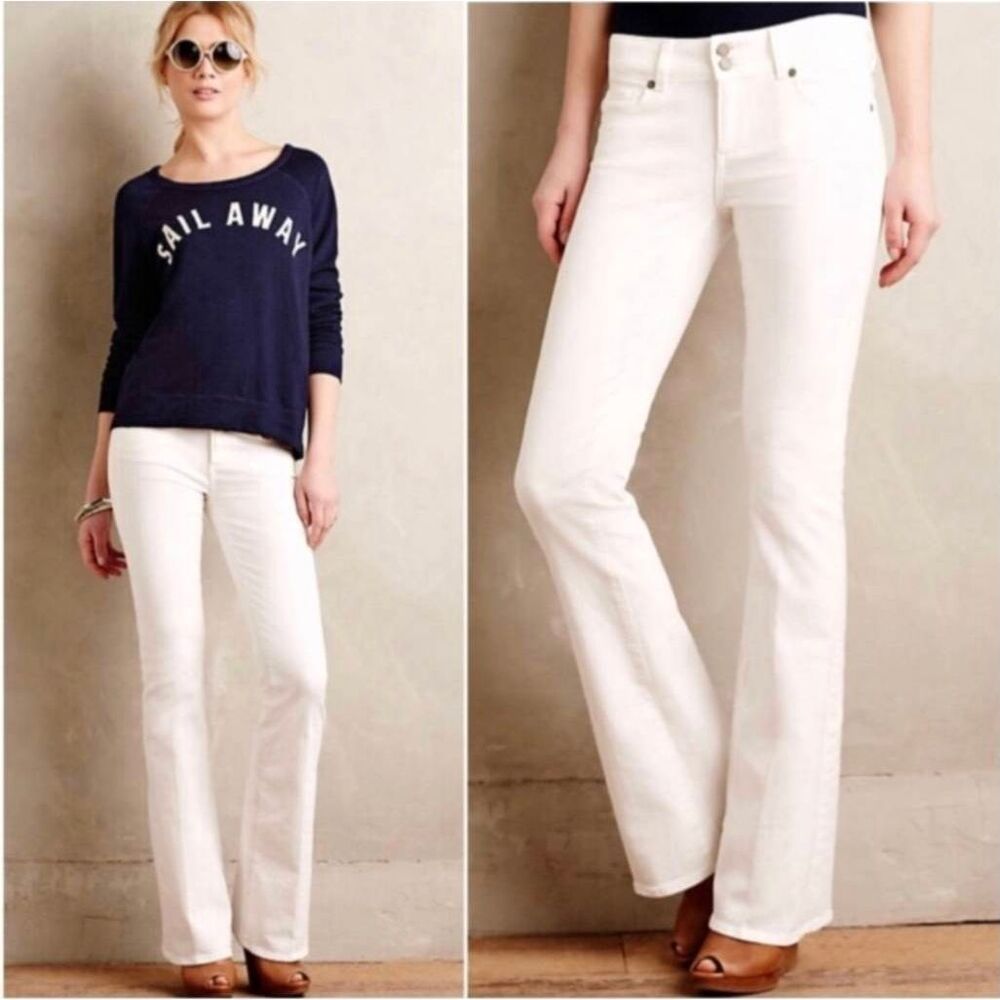Paige Hidden Hills Straight Jeans Women's 26 White Denim Stretch Zip Fly Hipster